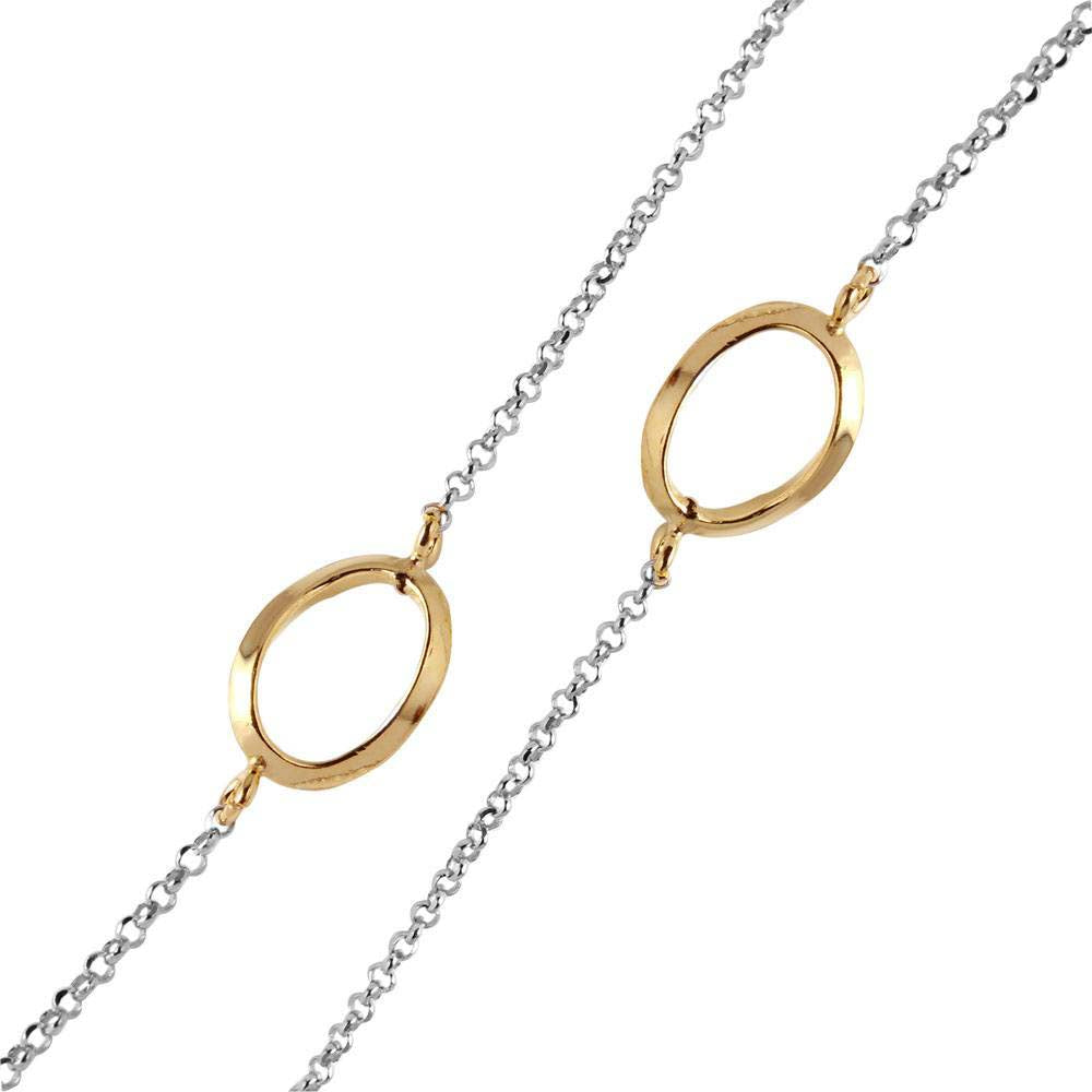 Sterling Silver Rhodium Plated Chain Necklace with Multi Curved Gold Plated Oval LoopsAnd Lobster Clasp ClosureAnd Length of 17