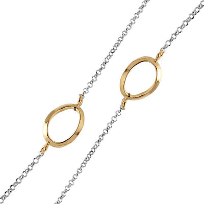Sterling Silver Rhodium Plated Chain Necklace with Multi Curved Gold Plated Oval LoopsAnd Lobster Clasp ClosureAnd Length of 17