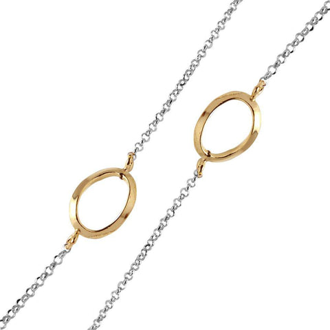 Sterling Silver Rhodium Plated Chain Necklace with Multi Curved Gold Plated Oval LoopsAnd Lobster Clasp ClosureAnd Length of 17