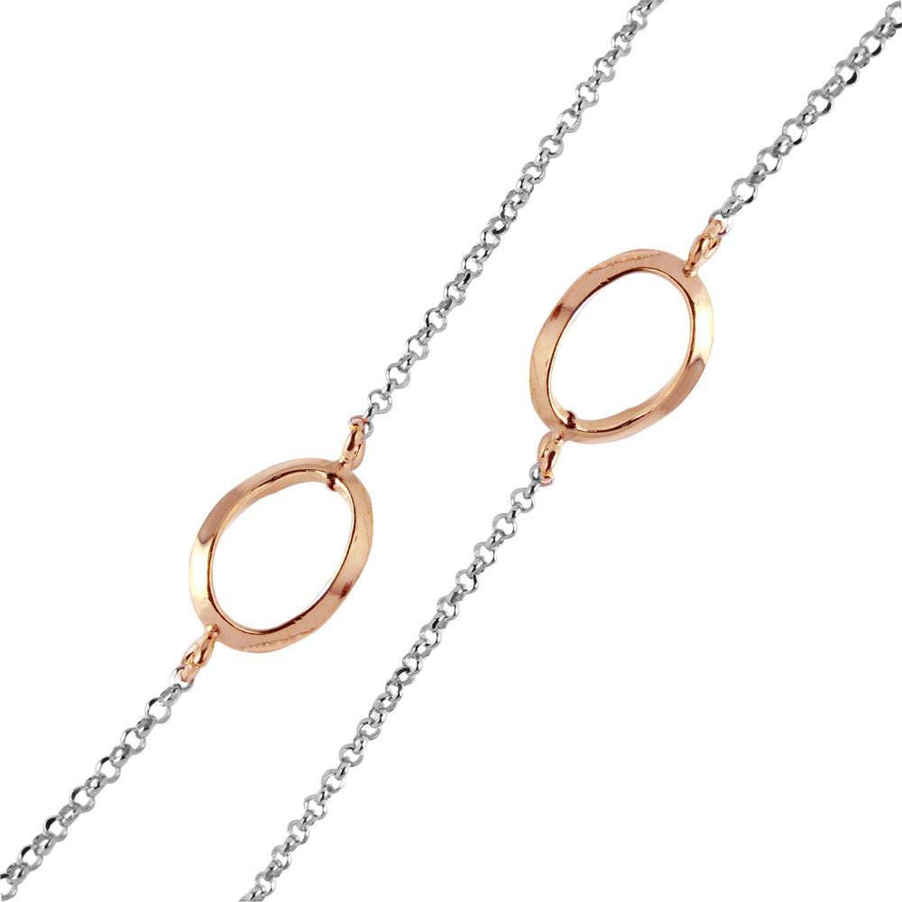Sterling Silver Rhodium Plated Chain Necklace with Multi Curved Rose Gold Plated Oval LoopsAnd Lobster Clasp ClosureAnd Length of 17