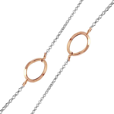 Sterling Silver Rhodium Plated Chain Necklace with Multi Curved Rose Gold Plated Oval LoopsAnd Lobster Clasp ClosureAnd Length of 17