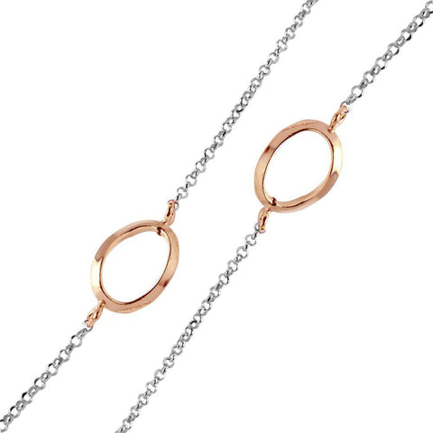 Sterling Silver Rhodium Plated Chain Necklace with Multi Curved Rose Gold Plated Oval LoopsAnd Lobster Clasp ClosureAnd Length of 17