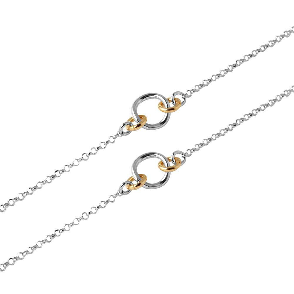 Sterling Silver Rhodium Plated Chain Necklace with Multi Interlocking Gold Plated LoopsAnd Lobster Clasp ClosureAnd Length of 17