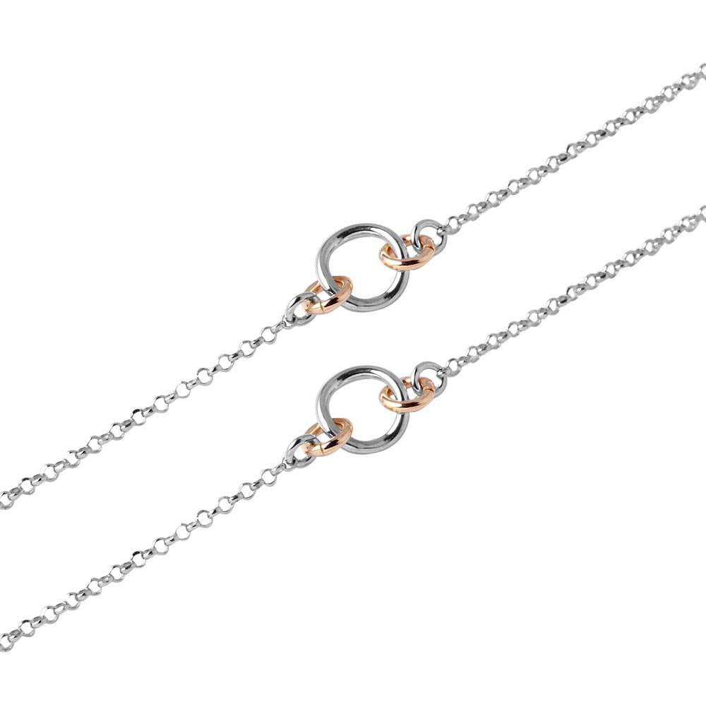 Sterling Silver Rhodium Plated Chain Necklace with Multi Interlocking Rose Gold Plated LoopsAnd Lobster Clasp ClosureAnd Length of 17