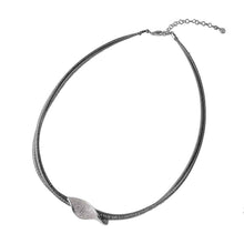 Load image into Gallery viewer, Italian Sterling Silver Rhodium Plated Elegant Double Strand Necklace with Curved Accent Micro Paved CZAnd Lobster Claw Clasp
