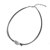 Italian Sterling Silver Rhodium Plated Elegant Double Strand Necklace with Curved Accent Micro Paved CZAnd Lobster Claw Clasp