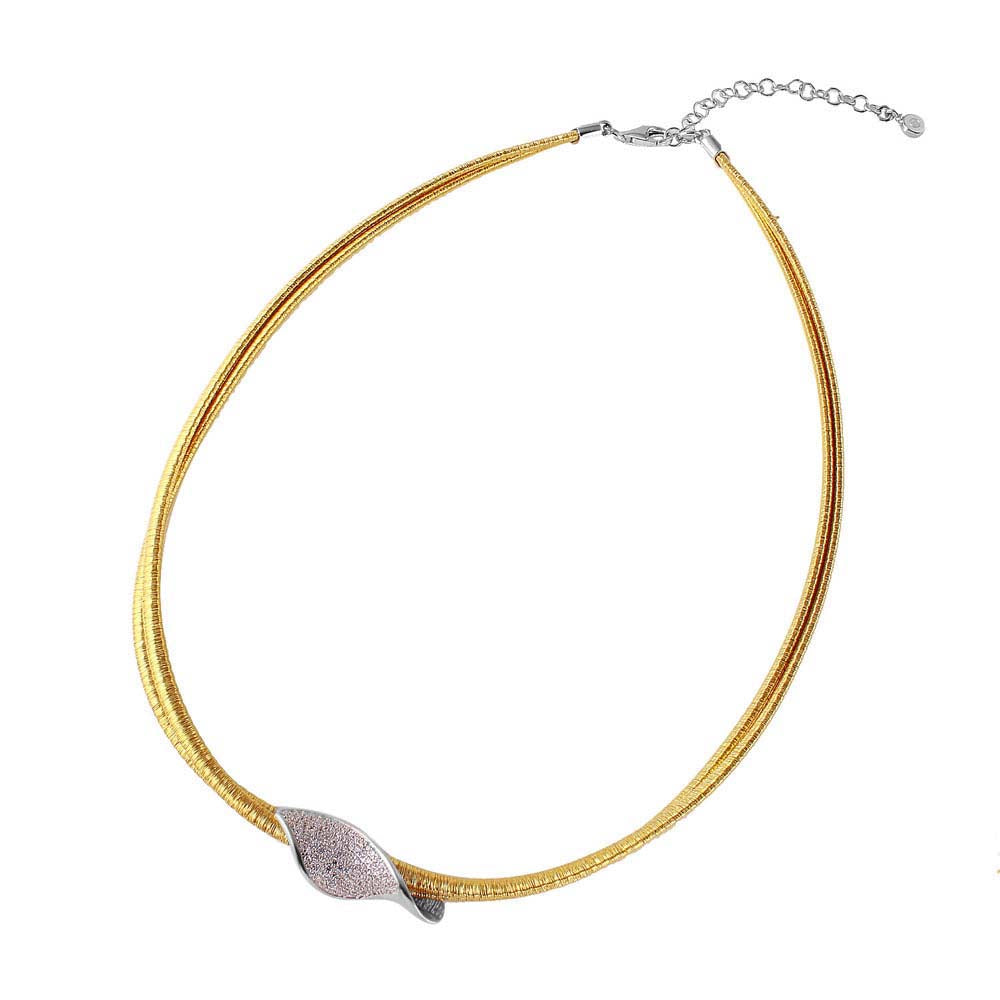 Sterling Silver Gold Plated Necklace with Curved Micro Pave Accent