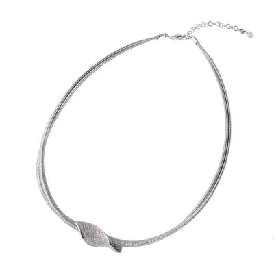 Sterling Silver Rhodium Plated Italian Necklace with Micro Pave Cz Curved DesignAnd Lobster Clasp ClosureAnd Length of 17