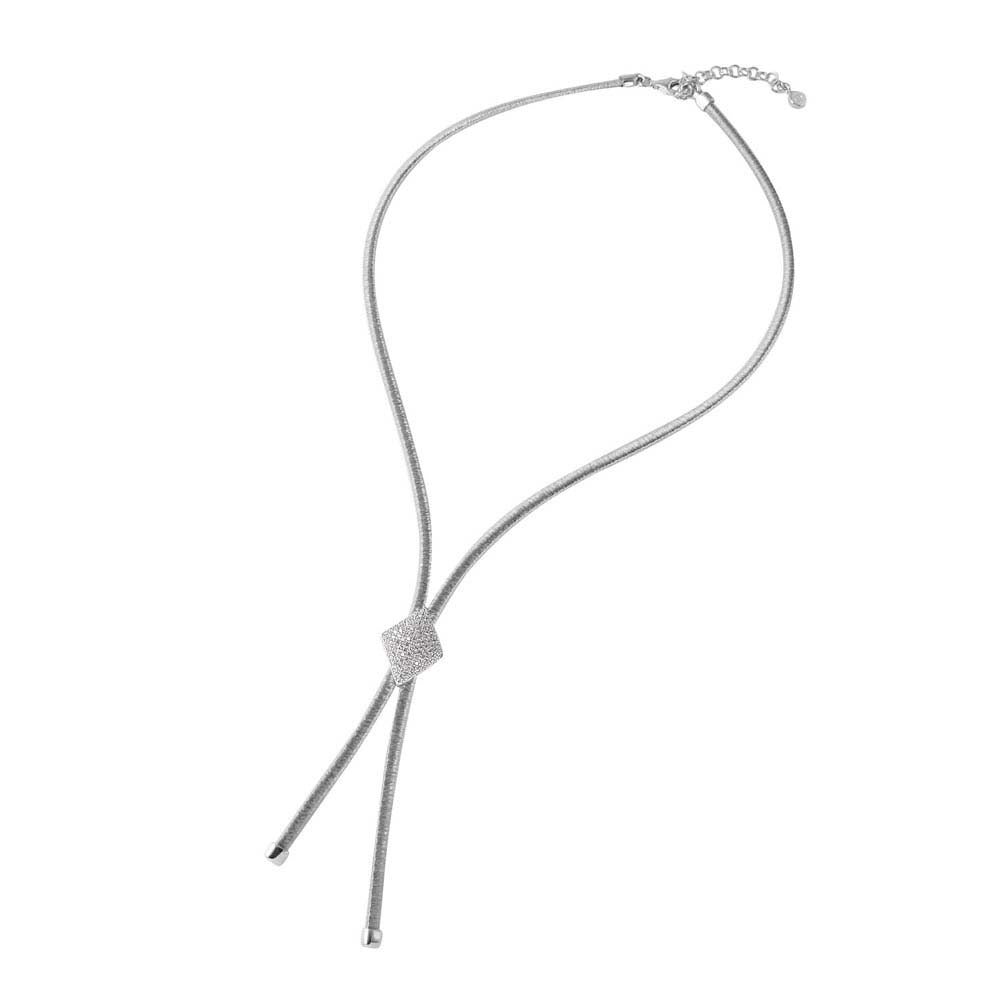 Sterling Silver Rhodium Plated Italian Necklace with Micro Pave Cz Diamond Shaped DesignAnd Lobster Clasp ClosureAnd Length of 17