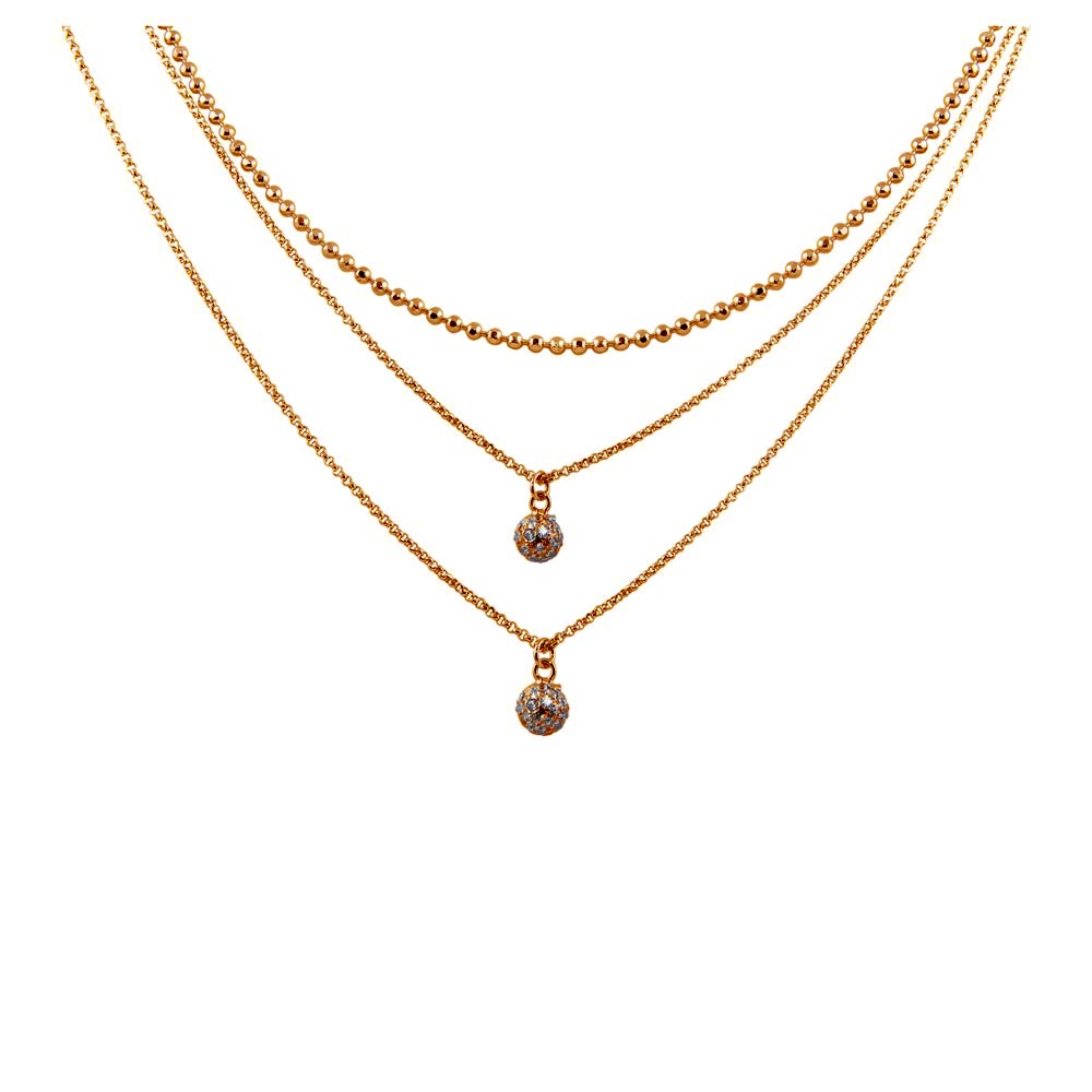 Sterling Silver Rose Gold Plated Triple Chain with 2 Small CZ Pendants