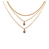 Sterling Silver Rose Gold Plated Triple Chain with 2 Small CZ Pendants