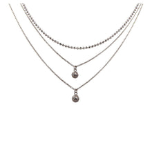 Load image into Gallery viewer, Sterling Silver Rhodium Plated Triple Chain with 2 Small CZ Pendants Necklace