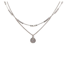 Load image into Gallery viewer, Sterling Silver Rhodium Plated Double Chain Disc Necklace with Beads and CZ