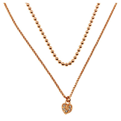 Sterling Silver Rose Gold Plated Double Chain and Drop Heart Necklace