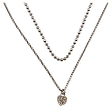 Load image into Gallery viewer, Sterling Silver Rhodium Plated Double Chain and Drop Heart Necklace