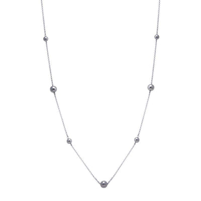 Sterling Silver Rhodum Plated Long Beaded Chain Necklace