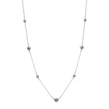 Sterling Silver Rhodum Plated Long Beaded Chain Necklace