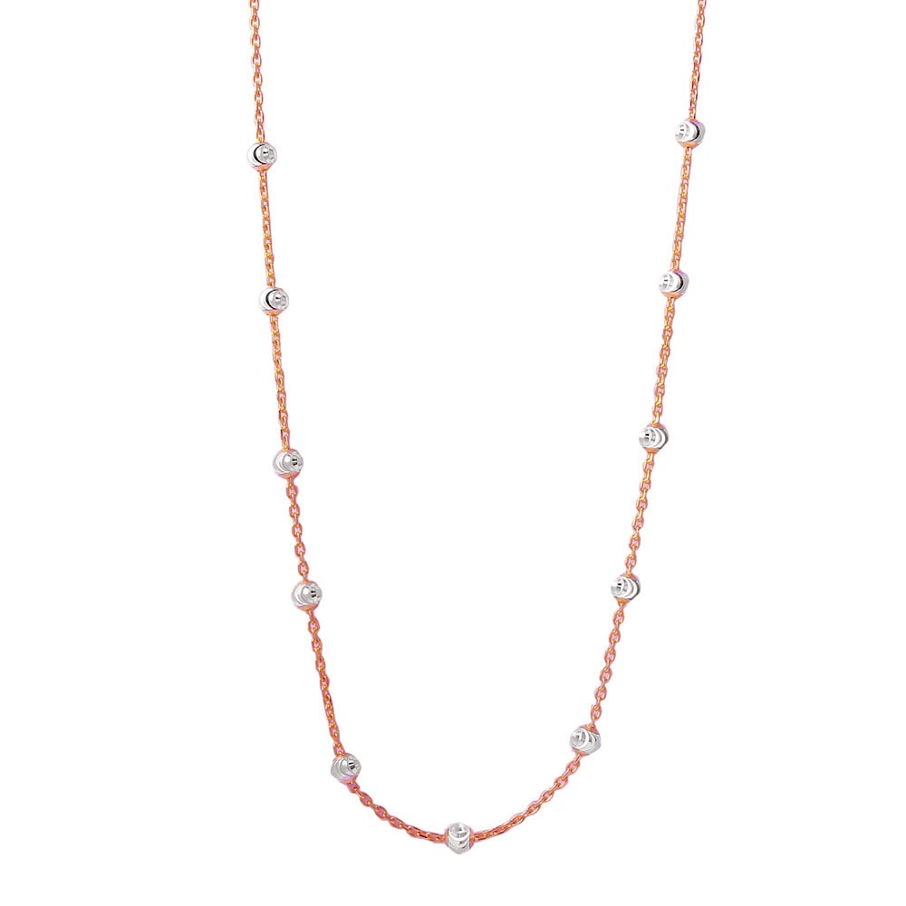 Sterling Silver Multi Diamond Cut Beads Two-Tone Rose Gold Plated Italian Necklace