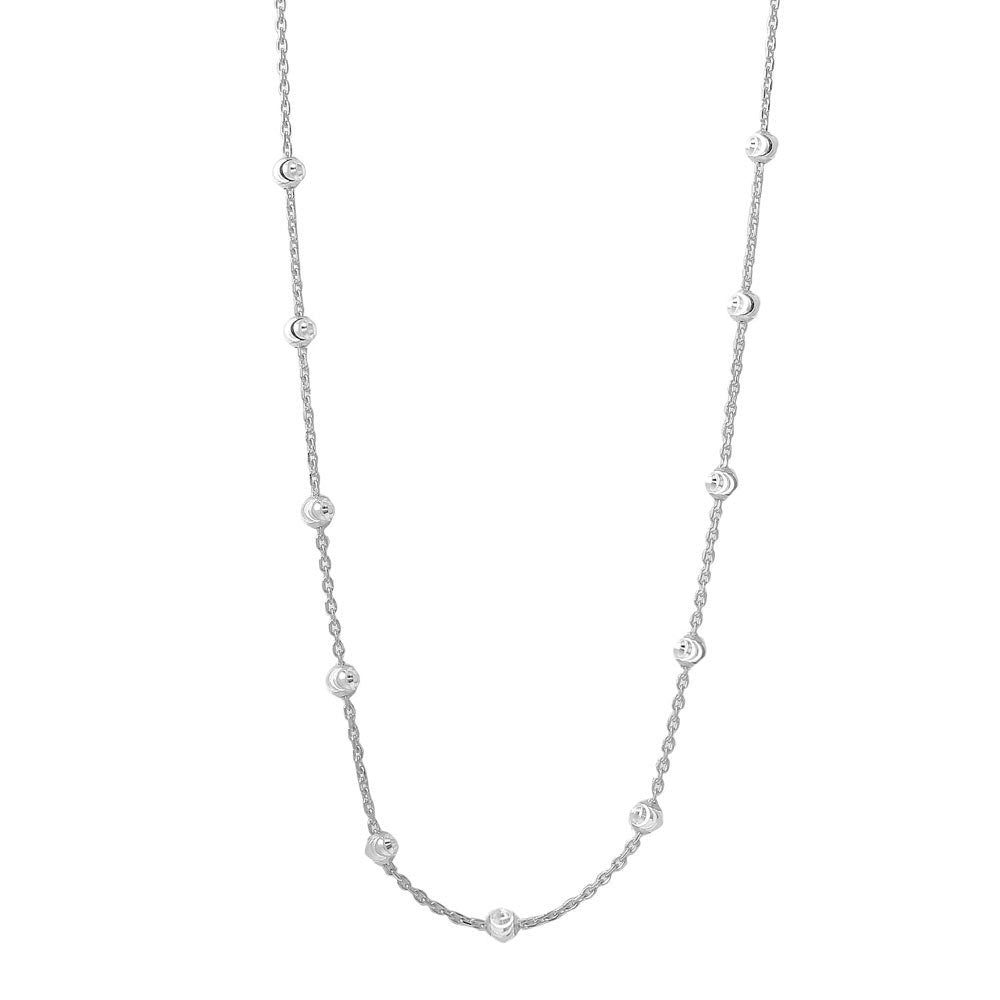 Sterling Silver Multi Diamond Cut Beads Two-Tone Rhodium Plated Italian Necklace