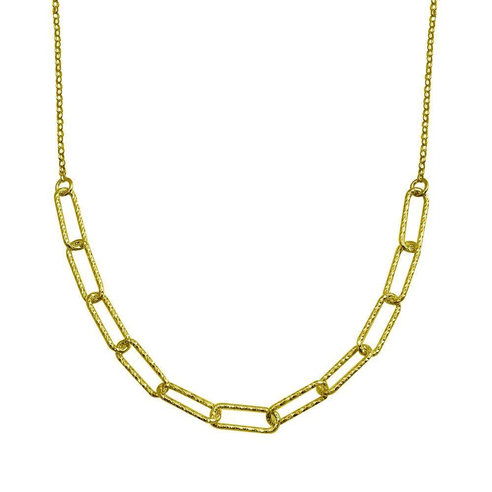 Sterling Silver Gold Plated Diamond Cut Link Chain Necklace