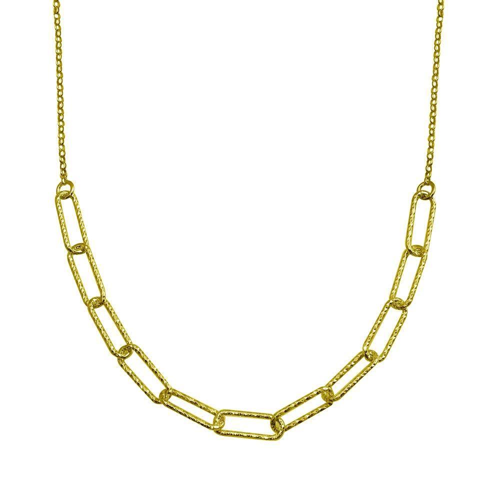 Sterling Silver Gold Plated Diamond Cut Link Chain Necklace - silverdepot