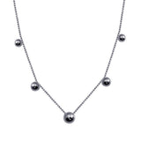 Sterling Silver Rhodium Plated 5 Beads Diamond Cut Link Chain Necklace