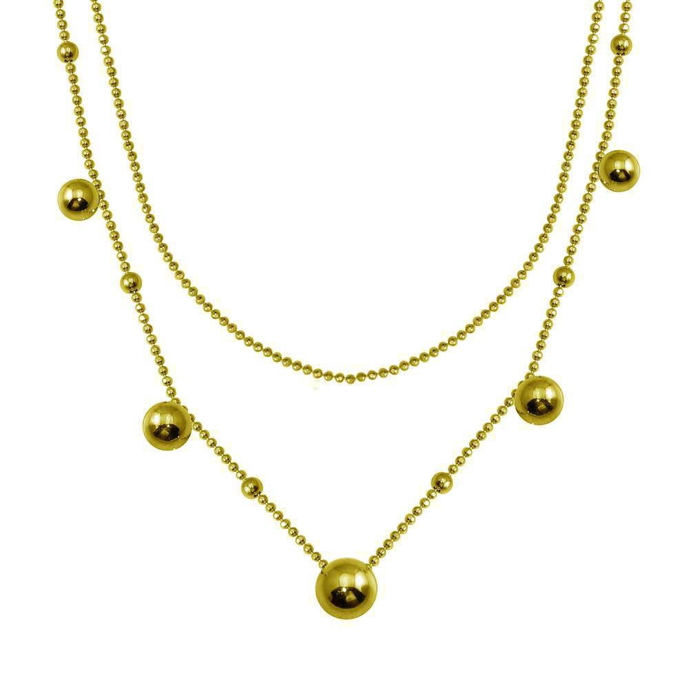 Sterling Silver Gold Plated Multi Beaded Chain Necklace - silverdepot