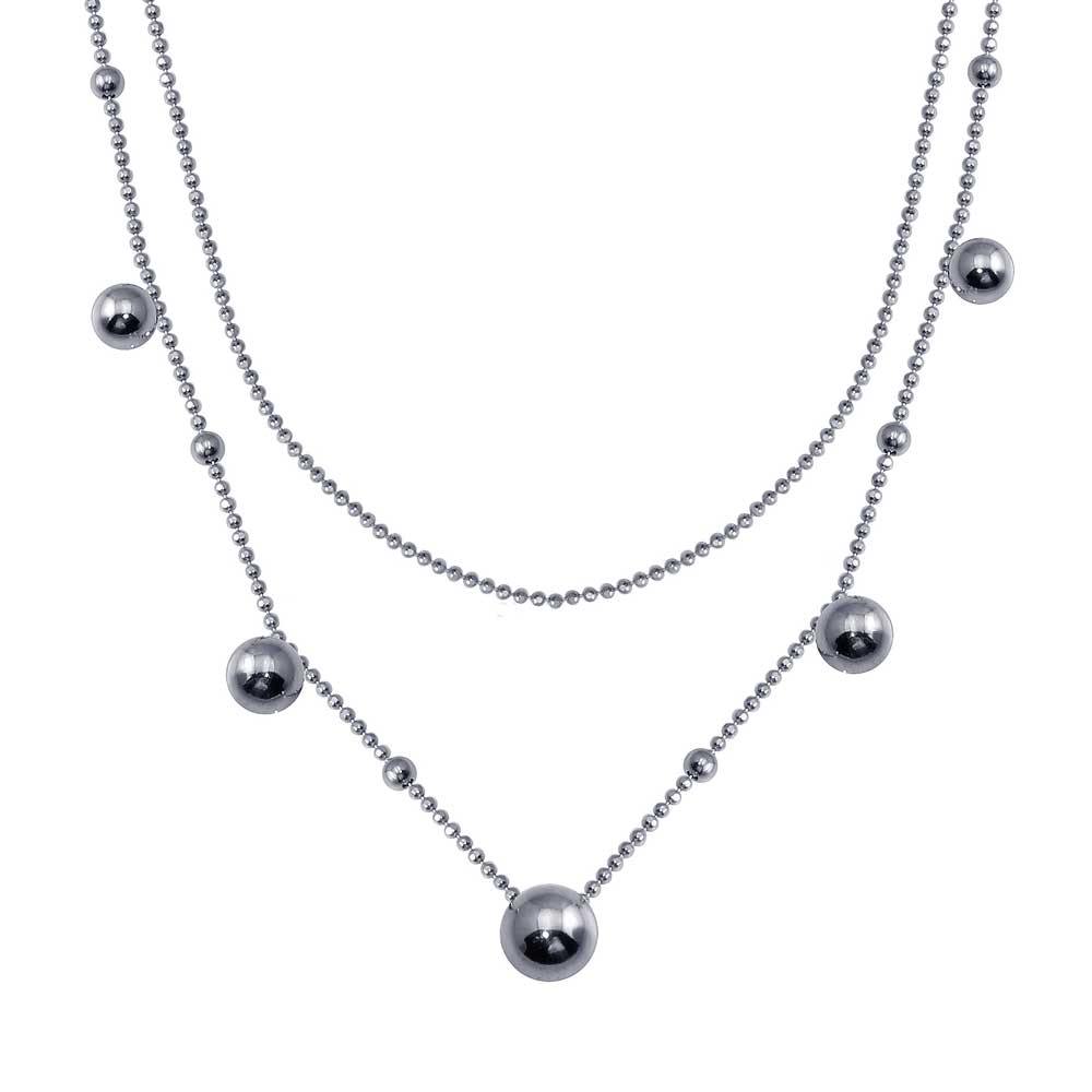 Sterling Silver Rhodium Plated Multi Beaded Chain Necklace - silverdepot