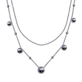 Sterling Silver Rhodium Plated Multi Beaded Chain Necklace