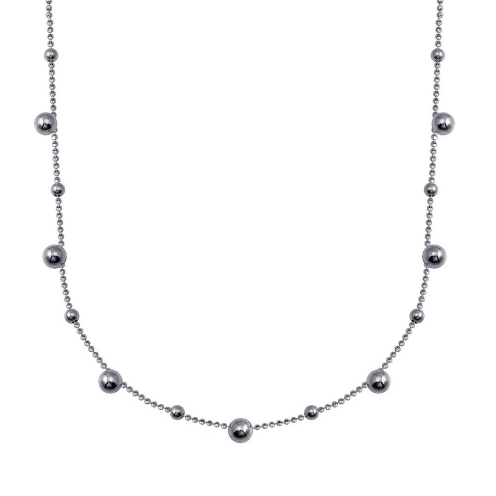 Sterling Silver Rhodium Plated Multi Beaded Chain Necklace - silverdepot