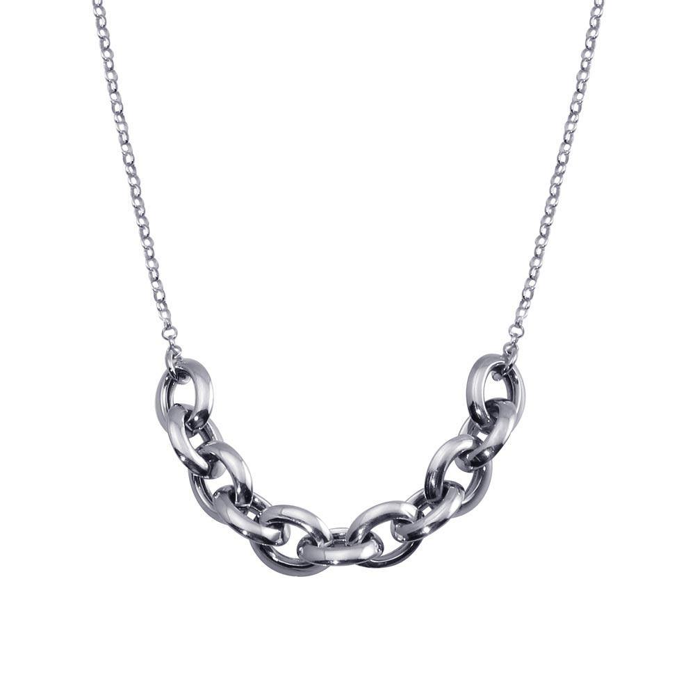 Sterling Silver Rhodium Plated Large Link Center Necklace - silverdepot