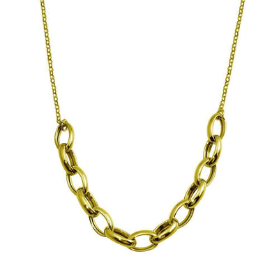 Sterling Silver Gold Plated Large Oval Link Center Necklace - silverdepot