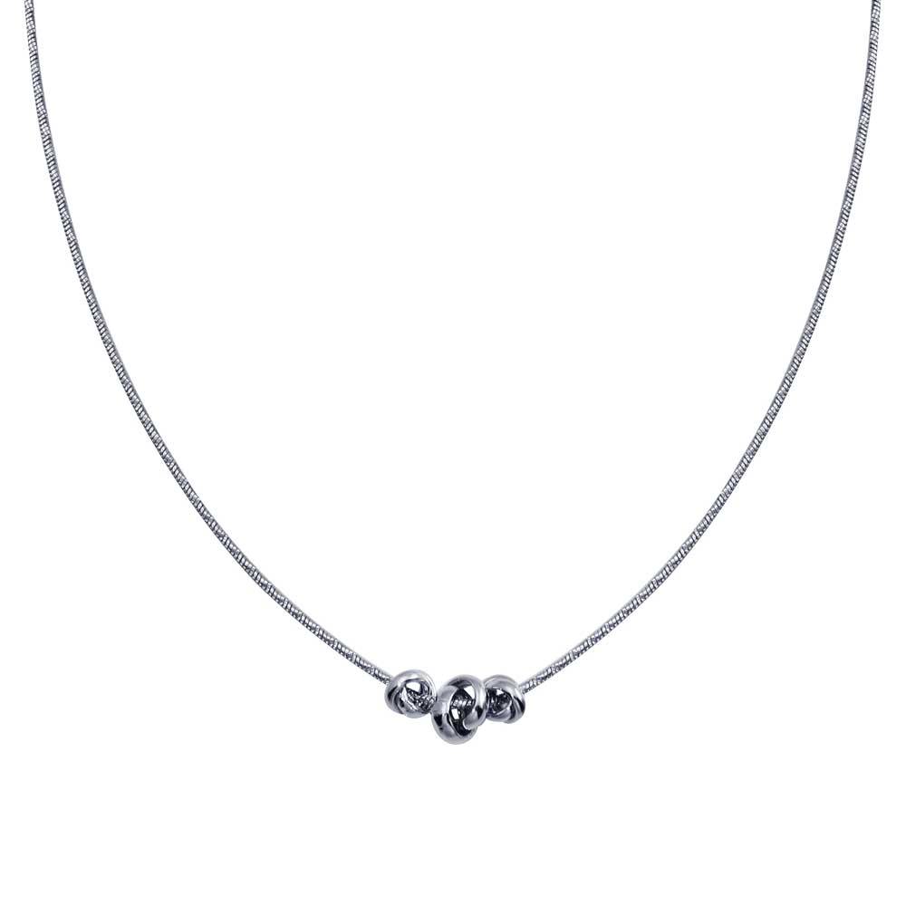 Sterling Silver Rhodium Plated DC Snake Chain Knot Charm Necklace - silverdepot