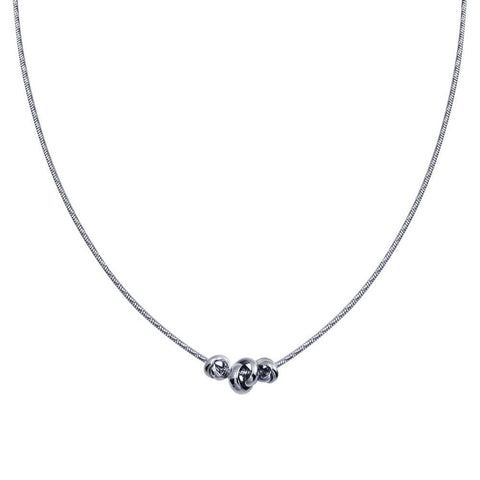 Sterling Silver Rhodium Plated DC Snake Chain Knot Charm Necklace