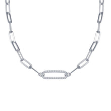 Load image into Gallery viewer, Sterling Silver Rhodium Plated Paperclip Chain CZ Necklace