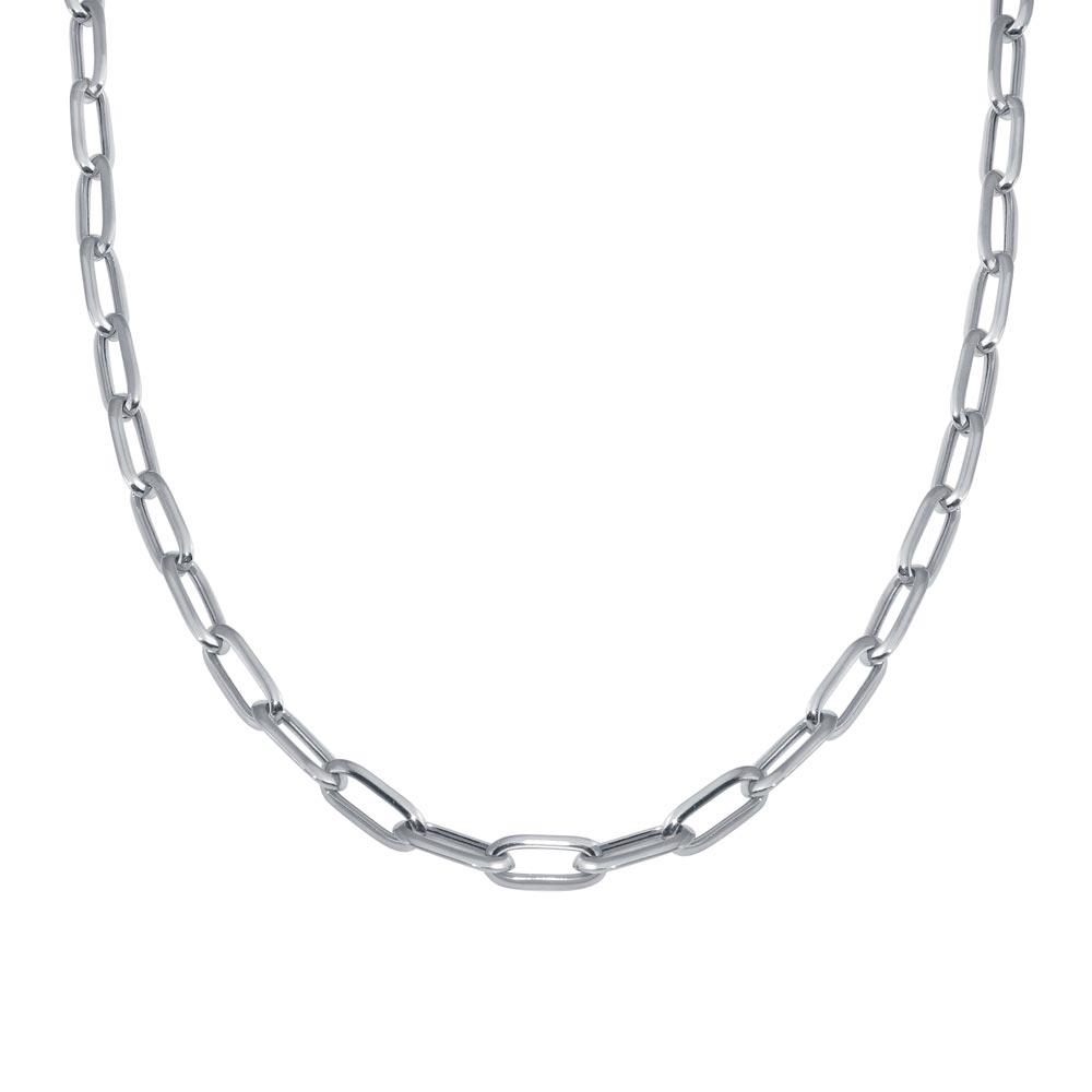 Sterling Silver Rhodium Plated Paperclip Chain Necklace