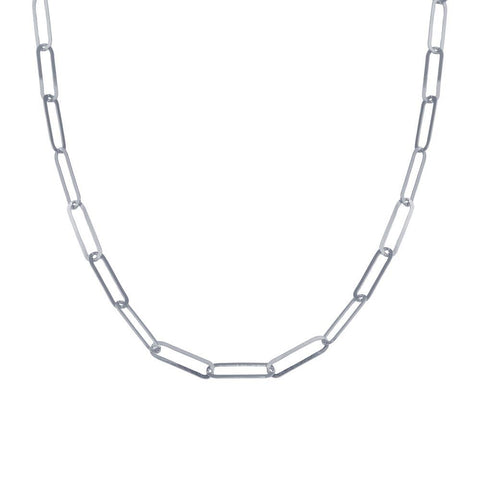 Sterling Silver Rhodium Plated Paperclip Chain Necklace