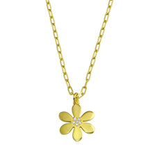 Load image into Gallery viewer, Sterling Silver Gold Plated Paperclip Chain Flower CZ Necklace