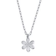 Load image into Gallery viewer, Sterling Silver Rhodium Plated Paperclip Chain Flower CZ Necklace