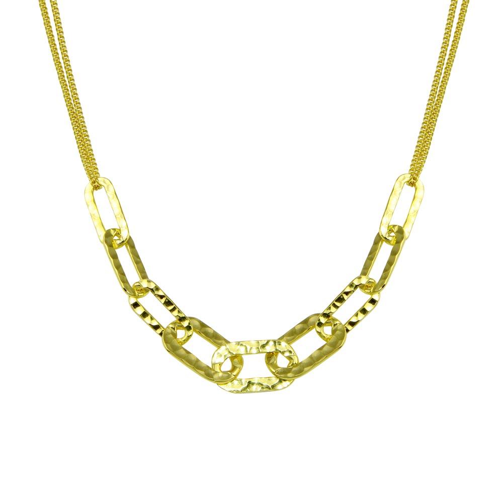 Sterling Silver Gold Plated Paperclip Chain Textured Necklace