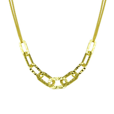Sterling Silver Gold Plated Paperclip Chain Textured Necklace