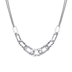 Sterling Silver Rhodium Plated Paperclip Chain Textured Necklace
