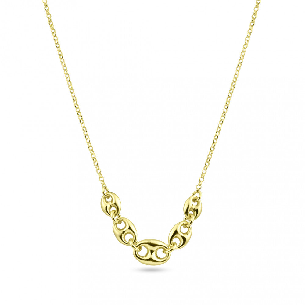 Sterling Silver Gold Plated Puffed Mariner Adjustable Link Necklace