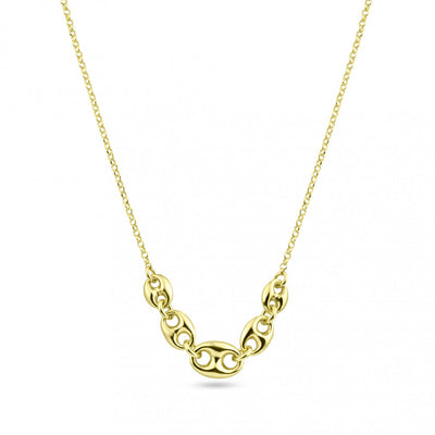 Sterling Silver Gold Plated Puffed Mariner Adjustable Link Necklace