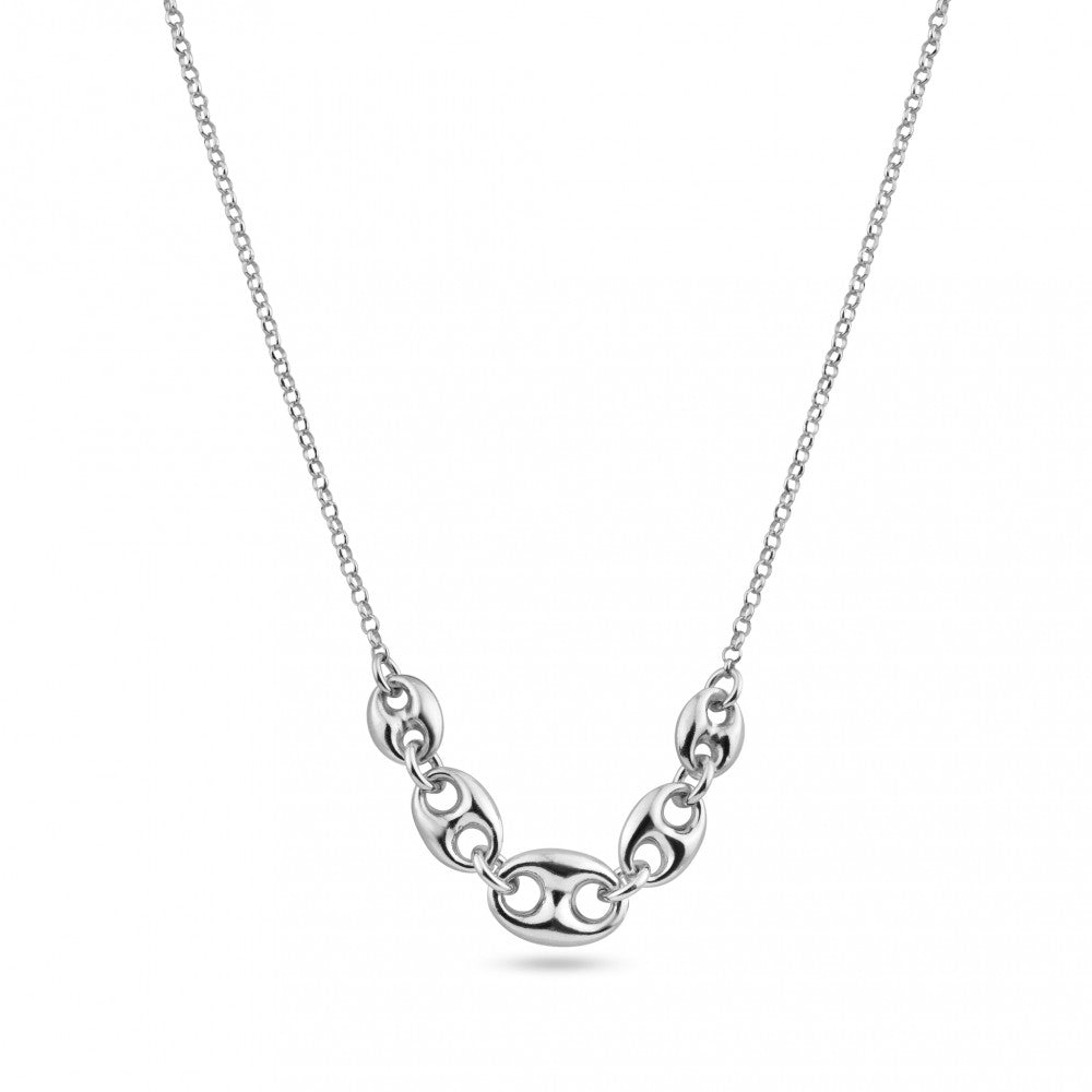 Sterling Silver Rhodium Plated Puffed Mariner Adjustable Link Necklace