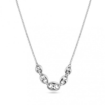 Sterling Silver Rhodium Plated Puffed Mariner Adjustable Link Necklace