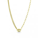 Sterling Silver Gold Plated Puffed Mariner Double Strand Curb And Single Paperclip Adjustable Link Necklace