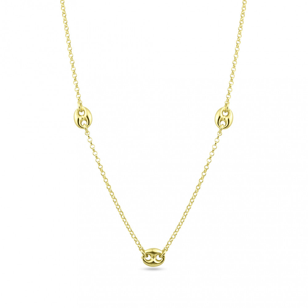 Sterling Silver Gold Plated Three Puffed Mariner Adjustable Link Necklace