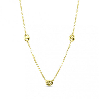 Sterling Silver Gold Plated Three Puffed Mariner Adjustable Link Necklace