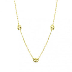 Sterling Silver Gold Plated Three Puffed Mariner Adjustable Link Necklace